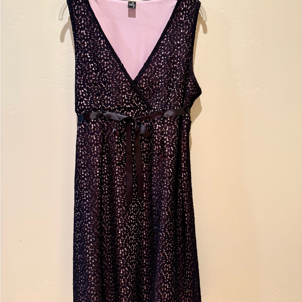 Elegant Black and Pink Sleeveless Dress sz XL